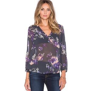 Joie Axcel Charcoal Grey Floral Long Sleeve Blouse